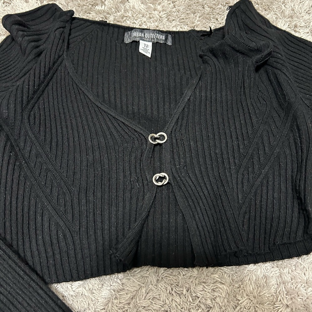 Women’s Black Ribbed Long Sleeve Crop Top - Picture 2 of 3